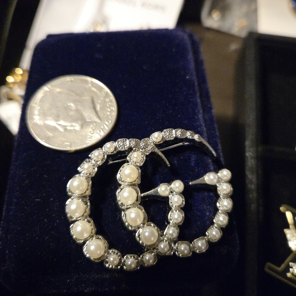 Luxurious Pearl and Crystal GG  Brooch